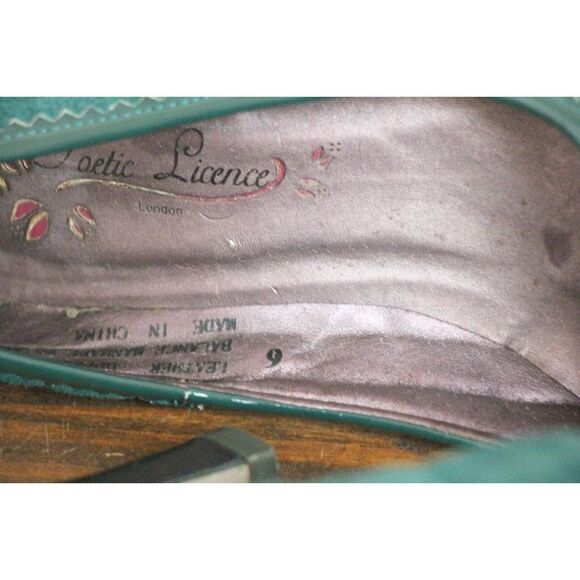 POETIC LICENCE QUILTED TEAL GREEN GENUINE LEATHER SUEDE HIGH HEEL PUMP SHOES 6M - Picture 13 of 13